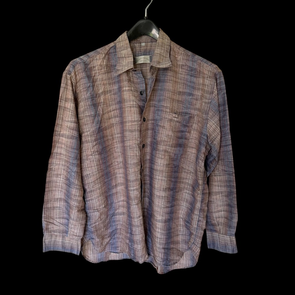 Riscatto Portofino Large Shirt Brown Blue Striped Long Sleeve Made in Italy